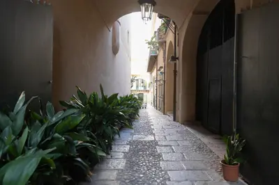 an alley with potted plants in a building at Dimora Artale in Cattedrale in Palermo
