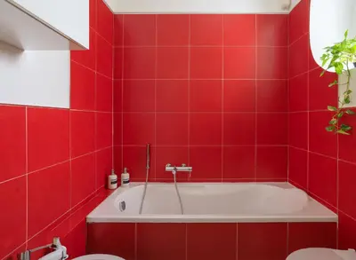 a red tiled bathroom with a tub and a toilet at Tomasi Apartment Palermo in Palermo