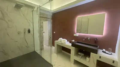 a bathroom with a shower and a sink and a mirror at Palazzo Maqueda in Palermo
