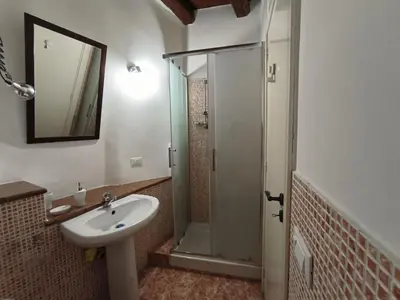 a bathroom with a sink and a shower at La Volta di Gatto in Palermo