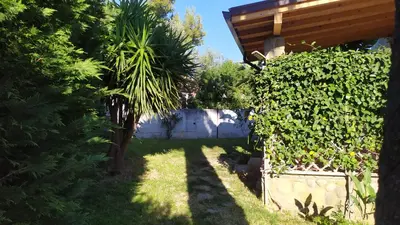 a yard with a fence and a tree at Villa con giardino sul lungomare in Campofelice di Roccella
