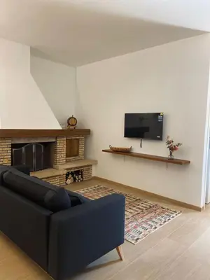 a living room with a couch and a fireplace at Artemide 15 New Apartment near Mondello in Palermo