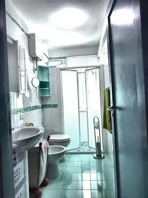 a bathroom with a shower and a toilet and a sink at Casa Alamar 100 metri dal mare in Alcamo