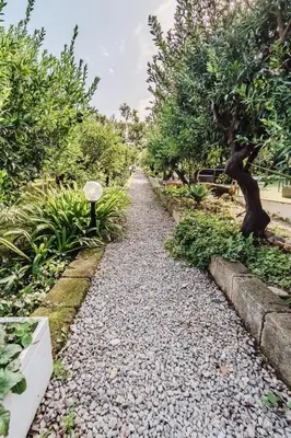 a gravel path in a garden with a tree at Duplex House in Palermo