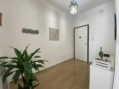 a white room with a potted plant and a mirror at Alka Home, 7 km dal mare in Alcamo