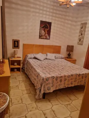 a bedroom with a bed and a ceiling fan at Blu horizon in Campofelice di Roccella