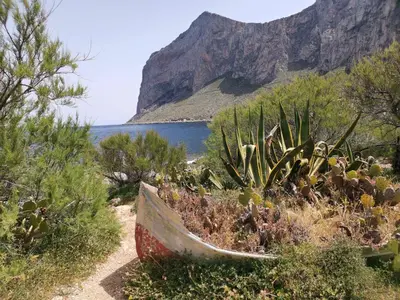 a blue box with flowers in it on the beach at Ovidio home in Palermo