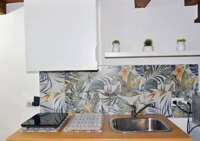 a kitchen counter with a sink and a keyboard at Mafone Home in Palermo