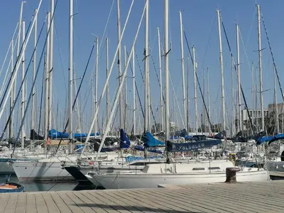 a bunch of boats docked in a harbor at Historic Centre - Apartment at Foro Borbonico in Palermo