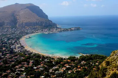 an aerial view of a city and a beach at A CASA DI ELENA in Palermo