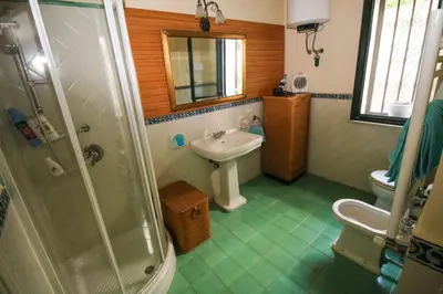 a bathroom with a sink and a toilet and a shower at Il Gelsomino in Palermo