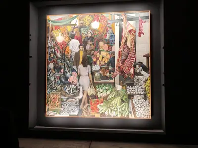 a painting of a market with fruits and vegetables at Star Politeama apartment, in centro città. in Palermo