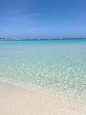a view of the ocean with the sand and water at Appartamento Dolceluna in San Vito lo Capo