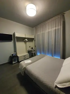 a bedroom with a large bed and a window at Alma Hotel in Palermo