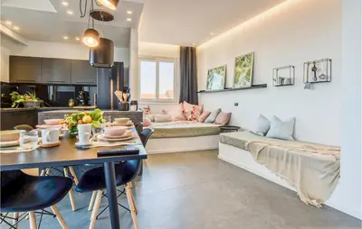 a living room with a couch and a table at Beautiful Apartment In Trappeto in Trappeto