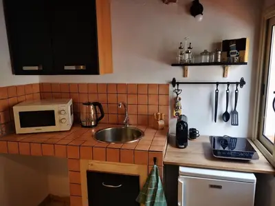 a small kitchen with a sink and a microwave at Kappa's house in Palermo