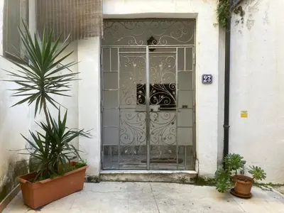 a door to a building with plants in front of it at Camera con bagno cucina e terrazza al Vicoletto al Massimo in Palermo