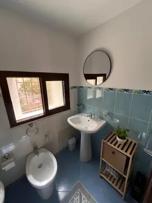 a bathroom with a toilet and a sink and a mirror at L'Aurora in Porticello