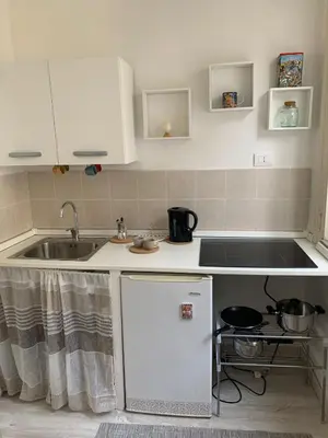 a kitchen with a sink and a white refrigerator at A casa di Elvira in Palermo
