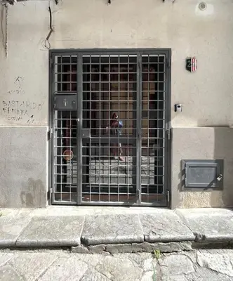 a dog in a cage in a building at Casuzza palazzo storico, Stazione Centrale Palermo in Palermo