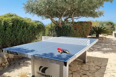a ping pong table with a toy bird on it at VILLA FLAMINIA - con piscina privata in San Vito lo Capo