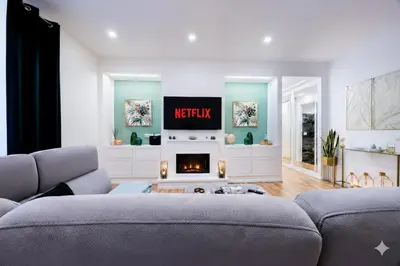 a living room with a couch and a fireplace at Oasi Libertà in Palermo