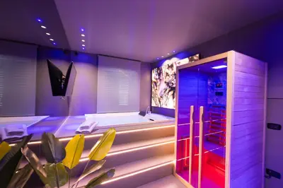 a bathroom with a bath tub and a visualization at Platinum Suite&Spa in Palermo