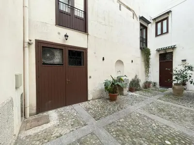 a building with a brown door and some plants at Nel Cuore di Palermo Isidoro Palace in Palermo