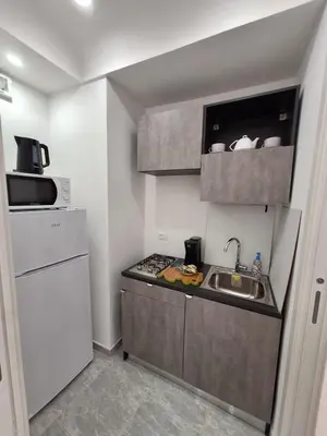 a small kitchen with a sink and a refrigerator at Casa cannella in Palermo