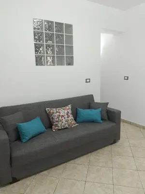 a gray couch with two blue pillows in a room at Mo MA in Palermo