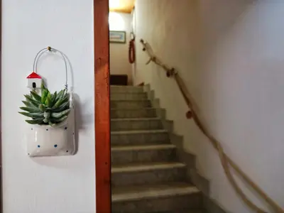 a staircase with a plant in a bag on the wall at Casuzza del mare in Castellammare del Golfo