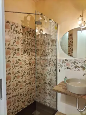 a bathroom with a shower with a sink at Casa Dam'Arte in Palermo