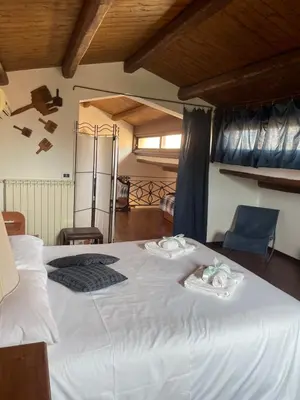 a bedroom with a large white bed with two dishes on it at Le Terrazze Élite Apartment in Palermo