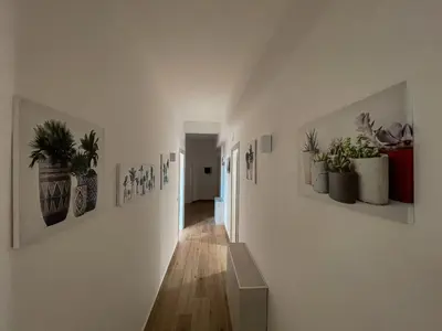 a hallway with potted plants on the walls at Casa Margherita in Termini Imerese
