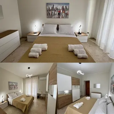 two pictures of a bedroom with a large bed at Dantes House in Palermo