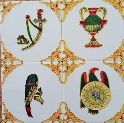 a group of medals and ornaments hanging on a wall at Aura's Apartment in Palermo
