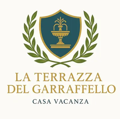 a shield with a laurel wreath and the words la terraza del at La Terrazza del Garraffello in Palermo