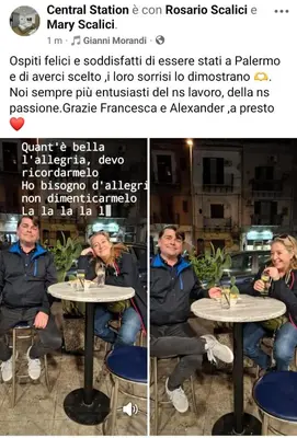 two pictures of a man sitting at a table at B&B Central Station in Palermo