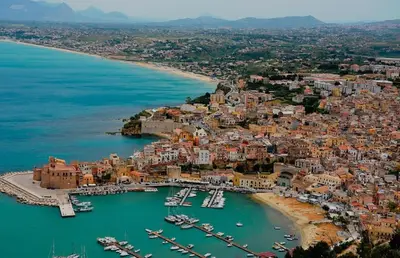an aerial view of a harbor with boats in the water at Casa Katarina in Calatafimi