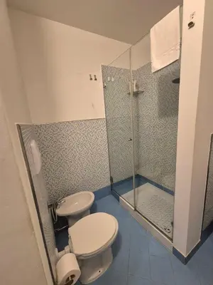 a bathroom with a toilet and a shower at Patania Royal Apartment in Palermo
