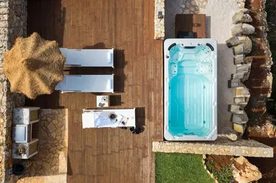 an overhead view of a pool in a yard at Villa Mori Cala Bianca in Castellammare del Golfo