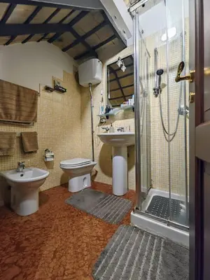 a bathroom with a shower and a toilet and a sink at Daniel's Winter in Palermo