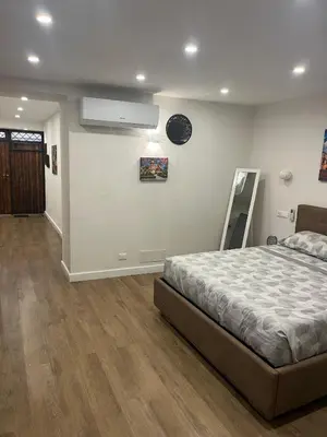 a bedroom with a bed and a ceiling fan at Lolli House in Palermo