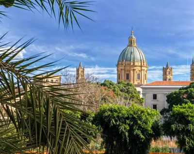 a view of the cathedral of christ the saviour from the gardens at Porta Nuova Suite & Rooms city center in Palermo