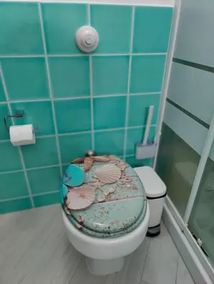 a bathroom with a toilet with a decorated seat at La Muciara - Best Hospitality in Palermo