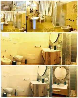 two pictures of a room with a bed and chairs at casa vacanza san vito lo capo in San Vito lo Capo
