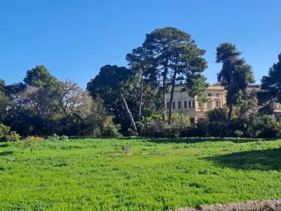 a large field with a house in the background at La Lunetta - romantic little house in Palermo