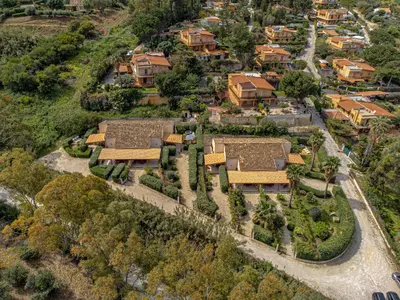 an aerial view of a house at Villa Rossa by Sicily Travelling Villas in Scopello