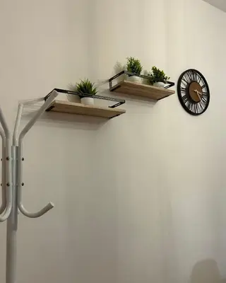 a wall with two shelves with plants and a clock at Casetta Bedda in Palermo