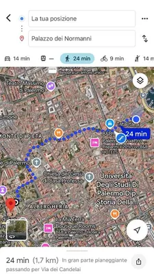 a screenshot of a map of a city at La Cala Holiday Flat in Palermo